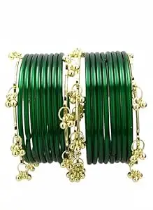 Glass Bangle Premium Glass Bangles Set with Ghungroo For Women|Trendy Kashmiri Bangles|Kangan Set For Women|Kanch Ki Chudiya Set Girls|Trendy Bangle For Gift|Wedding & Parties - Set Of 12