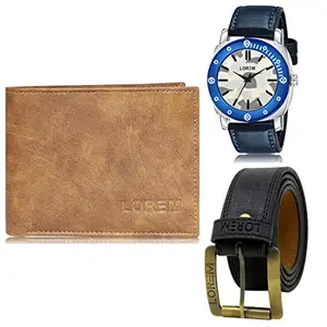 LOREM LOREM Mens Combo of Watch with Artificial Leather Wallet & Belt FZ-LR54-WL13-BL01