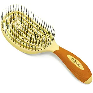NuWay 4Hair Curved and Vented Detangling C Brush - Scalp Care - Fast Dry Venting Scheme - Special Formulated Bristles - Hair Dryer Safe - (Orange)