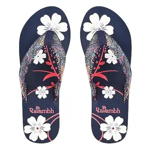 RASAMBH Women's Rubber Strap EVA Sole Slip On Slippers||Stylish, Comfortable & Lightweight Flip Flops for Women(Navy)