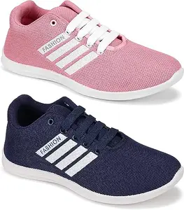 WORLD WEAR FOOTWEAR Soft Comfortable and Breathable Canvas Lace-Ups Sports Running Shoes for Women (Multicolor, 5) (S19653)