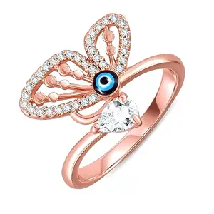 MEENAZ Rings for women girls girlfriend ladies wife sister Evil eye ring Rose gold Butterfly ring silver stylish engagement wedding Adjustable promise propose American diamond Finger Ring set ad 825