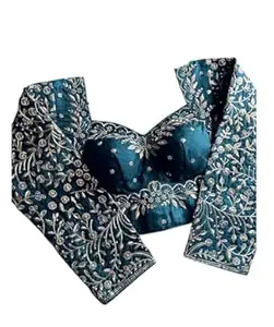 Women's Vichitra Silk Embroidered Half Sleeve Blouse Piece Work Readymade Blouse for Women | Any Occasion || Saree Blouse