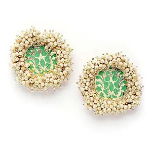 Shining Diva Fashion Latest Stylish Traditional Pearl Stud Earrings for Women and Girls (14002er)(Green)