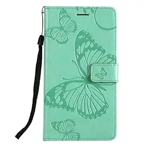 TROUNCE for VIVO V70 Elite Mobile Flip Cover Butterfly Embossing Shock Proof with Card Cash Holder Wallet Case & Magnetic Lock -Sea Green