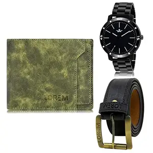 LOREM Mens Combo of Watch with Artificial Leather Wallet & Belt FZ-LR112-WL16-BL01