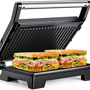 VBM Panini Press Sandwich Maker, Non-Stick Coated Plates, Opens 180 Degrees, 850W Sandwich Press, Contact Indoor Grill with Locking Lid, Black price in India.