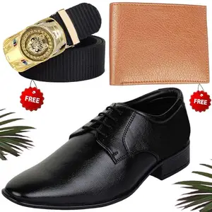Vitoria Men's Attractive PU Formal/Party Shoes | Shoes Combo with Free Wallet & Belt | Stylish & Comfortable | Ideal for Office, Casual Outings, Parties (6331_RT-Tan-301) (Multicolor)(Size: 6UK)