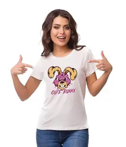 Epiko Regular Fit Cute Bunny Trendy Tshirt for Women and Girls | Unique Design Womens Graphic Tshirt