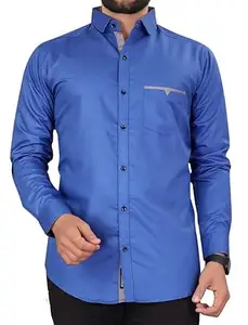 CB-COLEBROOK Men's Solid Relaxed Fit Cotton Shirt | Casual | Plain | Stylish Mens Shirt | Summer-Regular Fit Shirt Spread Collar with Pocket & Full Sleeves (Available in Plus Size)
