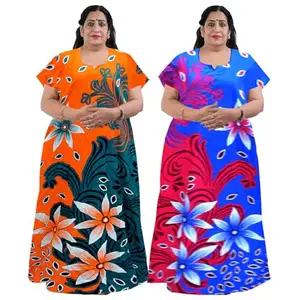 Mudrika Women Casual Wear Floral Printed Cotton Multicolor Night Dress/Maxi/Nighty Pack of 2 PCS 3XL