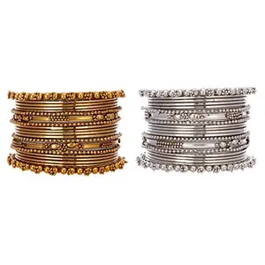 ZENEME Gold, Silver & Black Toned Classic Intricate Textured Bangles Jewellery Set with Girls and Women (Style_01, 2.6 Inches)
