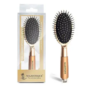 Majestique Oval Detangling Hair Brush | Ultra-Soft Nylon Bristles for Curly, Straight & Natural Hair | For Women & Men | Wet & Dry Use – Golden