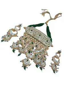 Rajasthan Enterprises Traditional Indian Pearl Beaded Necklace Set with Toned Pendant and Earrings Style_374