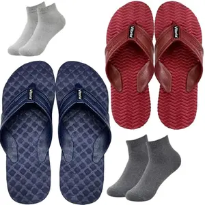 Vitoria Men Slippers | Soft Comfortable Stylish And Anti Skid Men's Flip-Flops & Slippers | Color : Multicolor | Size : 7, 2SLPSpidrBluWaveMhunDrkGryLgtGryScks-7
