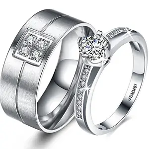 Via Mazzini White Gold Plated Crystal Proposal Promise Couple Rings for Girls and Boys (Ring0291)
