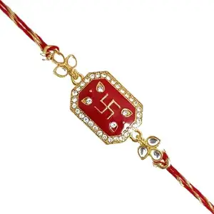 rakhi for brother, rakhiya.com, rakhiya, rakhi, rakhi combo, Red swastik kundan rakhi
