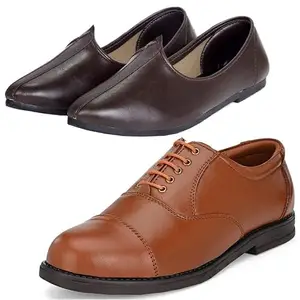 Vitoria Tanding/Fashionable Tan Police Men Formal Shoes with Black Jutti Combo/8