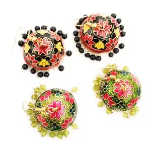 jhumki set for women and girls (pack of 2) colorful enamel meenakari hook earrings for children