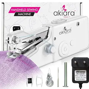 Akiara - Makes Life Easy Electric Handy Sewing Handheld Cordless Portable Sewing Machine For Emergency Stitch Home Tailoring, Hand Machine | Mini Silai | Comes With 5V Adapter - White