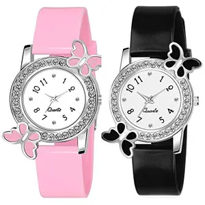 Butterfly Diamond Analog Watch and Free Digital Bend for Girls and Women(SR-043) AT-431(Pack of-2)