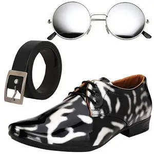 Vitoria Gracefull Men Formal Shoes with Free Belt & Unisex Round Sliver Sunglasses Combo/8