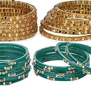 Colorful Glass Bangle/Kada Set Combo Ornamented With Colourful Chips & Beads_G1556 (AkBang2-UL1.d_bang)