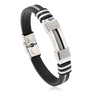 MEENAZ Bracelets for Men and Boys Black Leather Bracelet for Men Magnetic-Clasp Genuine Leather Braided Wrap Bracelets for Men | Stylish Silver Stainless Steel Birthday Gift Anniversary Husband -305