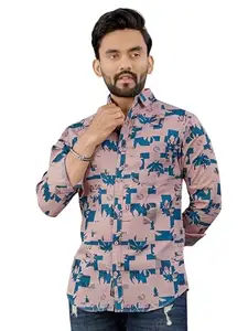 Men?s Casual Full Sleeve Shirt Vedarth Enterprise Large Print Full Sleevee Pink XL