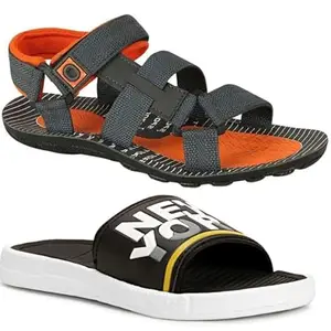 Liboni Men Orange Sandals & White Slipper Combo Pack Of 2 (6)