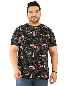 RodZen Men's Plus Size Cotton Half Sleeve Graphic Printed T-Shirt (Black, 4XL)