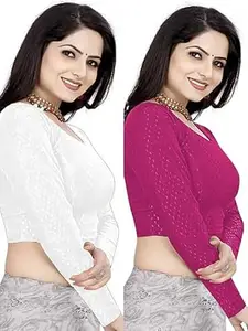 MEERAANT-77 ENTERPRISE Women's Shimmer Crop Top Blouse with Round Neck, Half Sleeves, Streachable Readymade Blouse Choli