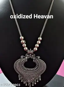 Jewellery Adda Oxidised Round Chain Pendant Long Necklace For Girls and women's Design_90