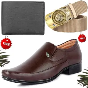 Latest Trendy Formal Shoes/Party Shoes/Shoes Combo with Free Wallet & Belt for Men and Boys (BAZAAR5802_VTOR-BLK-2006) Multicolor