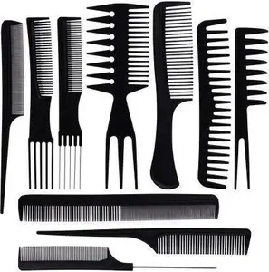 Gold Max Hair Comb Set, Professional Salon Hair Styling Barber Combs Kit 10 Piece Hairdressing Stylists Combs Pack Black