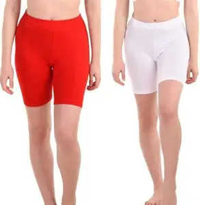 Apraa & Parma Sports Solid Women Red, White Cycling Shorts ()_APS-BT-001 White-Red 3XL 1