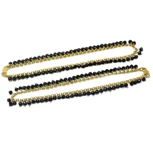Kollam Supreme Gold Plated Black Crystal Anklet, Pair of Anklets for Women (10.5)