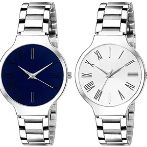 The Shopoholic Analogue Blue White Dial Silver Chain Strap Women's Watch Combo for Womens and Girls Pack of 2