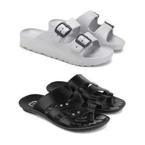Men's Rover Lightweight Comfortable| Slides|Clogs| Sandals with Adjustable Back Strap for Men Combo(AC)-3114-1326-6 Black-6150