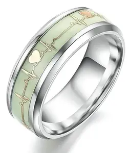 National (Size 19 Valentine's Day Special Love Couple Radium Glow In The Dark Promise Heartbeat Design Luminous Ecg Thumb Band Finger Rings For Men's & Women's