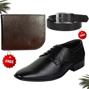 Latest Trendy Formal Shoes/Party Shoes/Shoes Combo with Free Wallet & Belt for Men and Boys (BAZAAR2367_TCC-BR-301) Multicolor