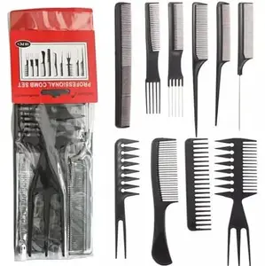 Professional Multipurpose 10 Pcs Hair Comb Set Hair brush for Hair Cutting and Styling (BLACK)