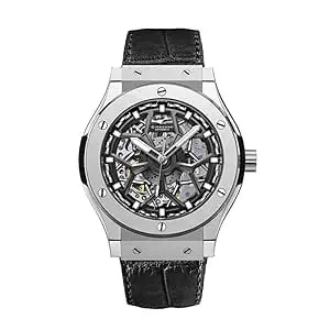 Giordano Automatic Watch for Men – Round Dial, Stainless Steel Case, Transparent Mechanical Movement, Luminous Hands, Black Leather Strap