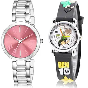 NEUTRON Luxury Analog Pink and White Color Dial Women Watch - G604-GC83 (Pack of 2)