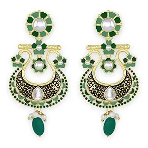 Spargz Floral Meenakari Alloy Gold Oxidize Plated Kundan Dangle Earring For Women