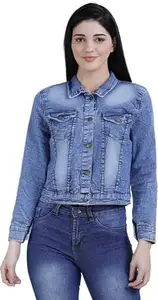 GSAMALL Stylish Latest Denim Lycra Blend Jacket For Women | PLN-BLUE1-M