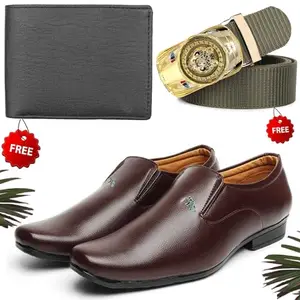 Vitoria Men's Graceful PU Formal/Party Shoes | Shoes Combo with Free Wallet & Belt | Stylish & Comfortable | Ideal for Office, Casual Outings, Parties (5719_VTOR-BLK-2005) (Multicolor)(Size: 9UK)