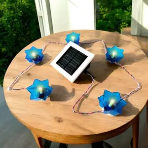 YourConcept Decorative Solar Diya Set, 5 Diyas, 12 Hour Backup, Auto Night On, Rechargeable via Solar/Mobile Charger, Power Bank Function (Blue 1)
