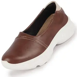 FAUSTO FST FJDWC-7001 BROWN-40 Women's Brown Outdoor Fashion Stitched Design Slip On Shoes (7 UK)