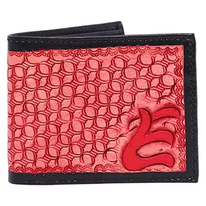 Hemener Men Red Carved Genuine Leather Wallet - AZW0057R